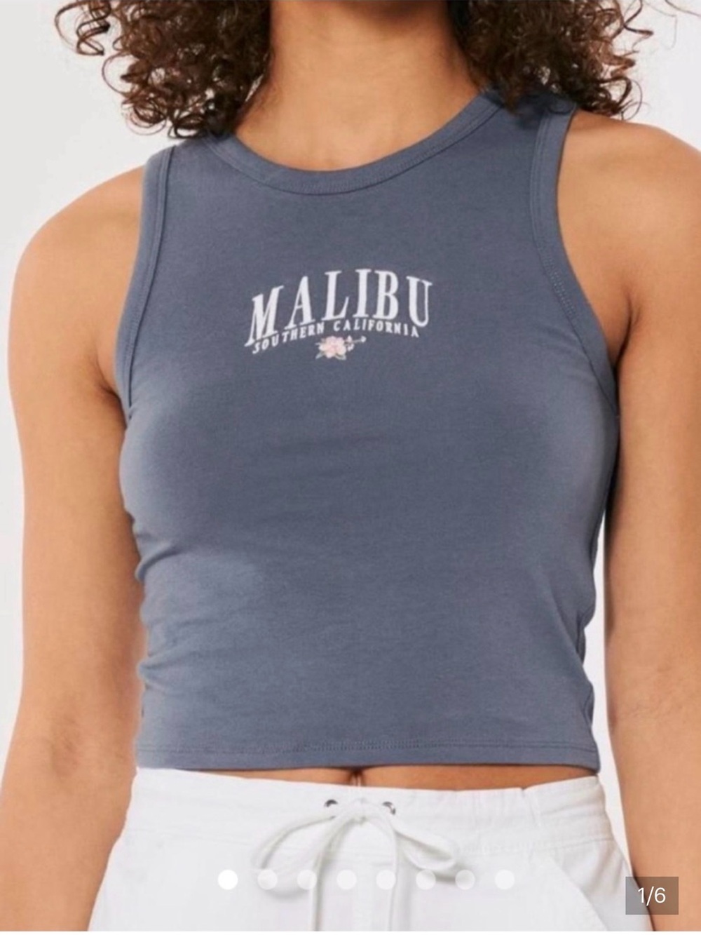 Hollister Malibu Graphic Cropped Tank – XXL – Blue Gray – California Graphic